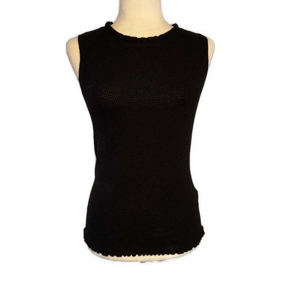 elie tahari solid black knit tank top Crew Neck Small